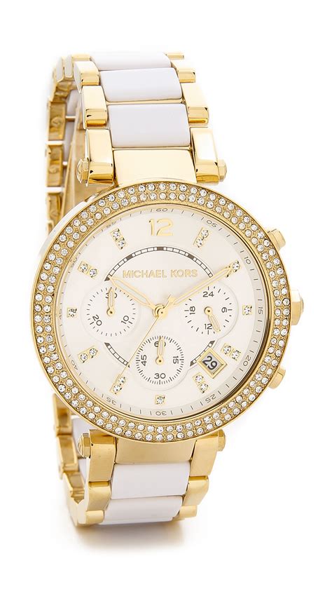 gold and white michael kors watch|michael kors gold tone watch.